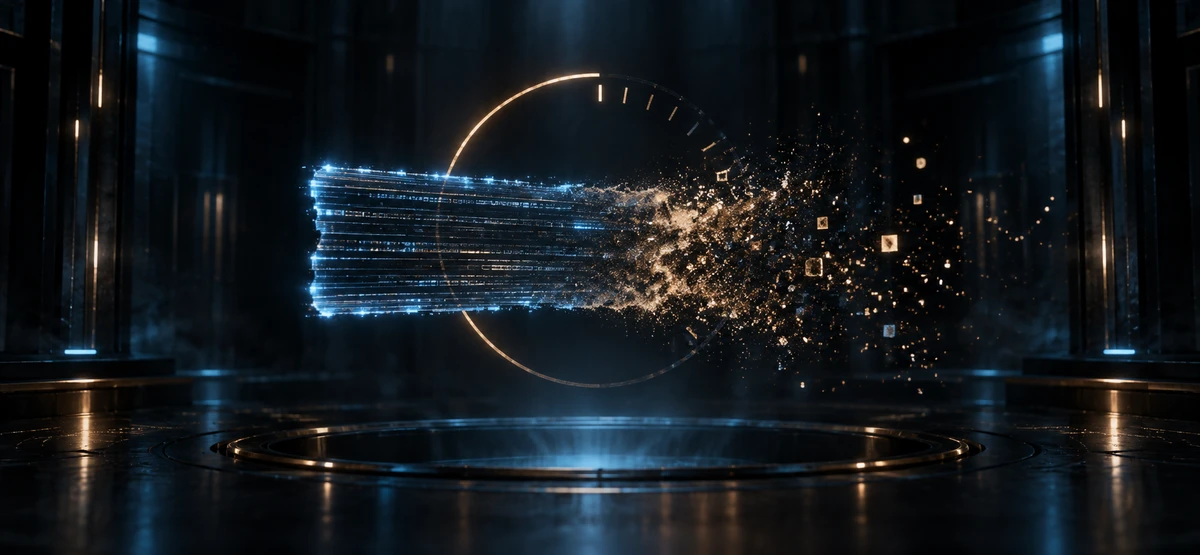 Encrypted message dissolving into brass embers inside a dark vault
